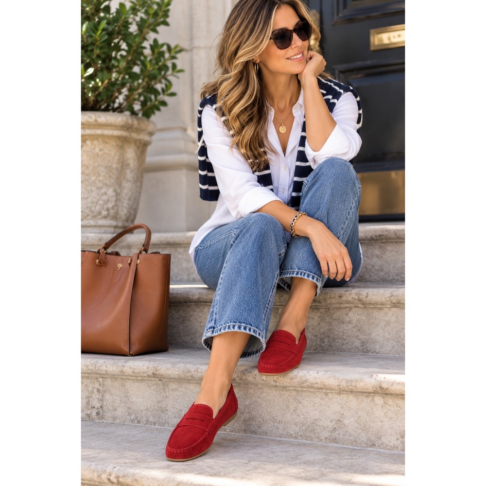 Enzo Tesoti Red Suede Penny Loafers Made in Spain Women's Size 39 Driving Mocs